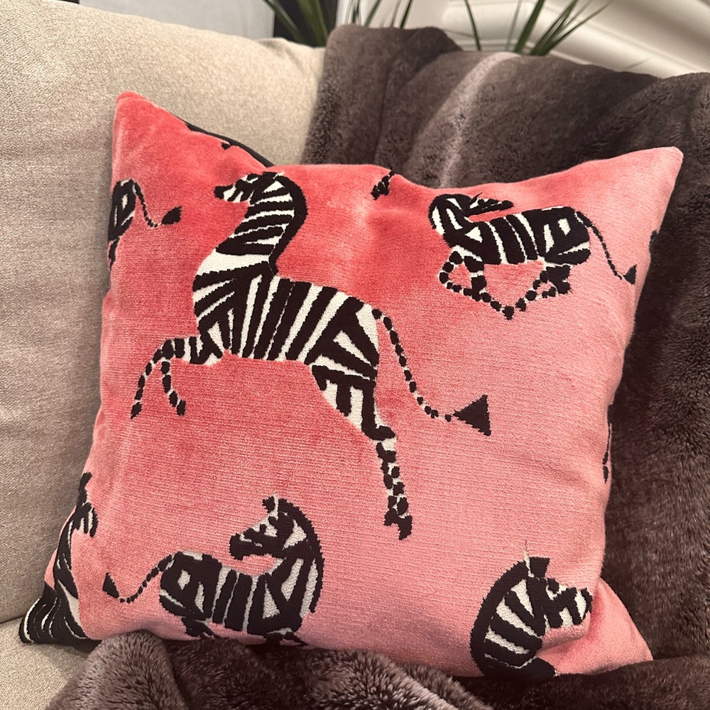 16x16 pink velvet zebra print throw pillow cover.  (INSERT NOT INCLUDED).